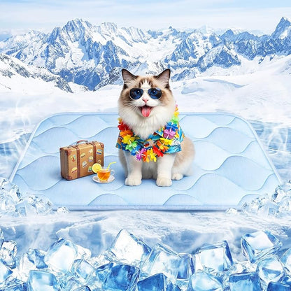 Cooling Mat for Dogs and Cats 24" x 18", Premium Pet Cooling Bed Indoor Outdoor with Waterproof Cover & Ice Silk, Summer Cool Pad for Puppy Kitty, Non-Slip Washable Pet Blanket for Crate Kennel