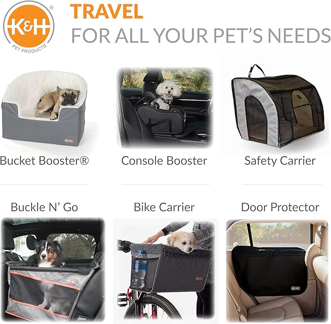K&H Pet Products Bucket Booster Dog Car Seat, Seat Belt Secured, 2 Safety Leashes, Washable Covers, Sturdy Dog & Cat Booster Seat, Carriers for Small to Medium Pets - Large Gray/Cream