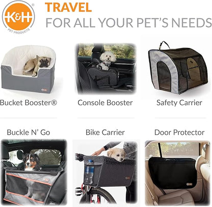 K&H Pet Products Bucket Booster Dog Car Seat, Seat Belt Secured, 2 Safety Leashes, Washable Covers, Sturdy Dog & Cat Booster Seat, Carriers for Small to Medium Pets - Large Gray/Cream