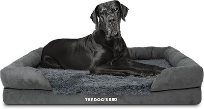 The Dog’s Bed Orthopedic Memory Foam Dog Bed with Bolsters for XXL Dogs, Waterproof Washable Cover, Anti-Slip Base, Calming Surface – CertiPUR-Certified Foam, Fur Fabric, Grey Fur, XXL