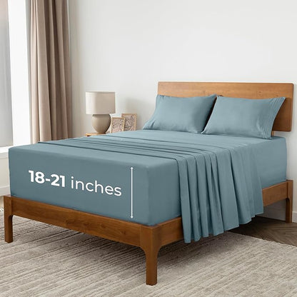 Mellanni Extra Deep California King Sheets - 4 PC Iconic Collection Bedding - Hotel Luxury, Ultra Soft, Cooling Bed Sheets - Wrinkle, Fade, Stain Resistant (Cal King, Spa Blue)