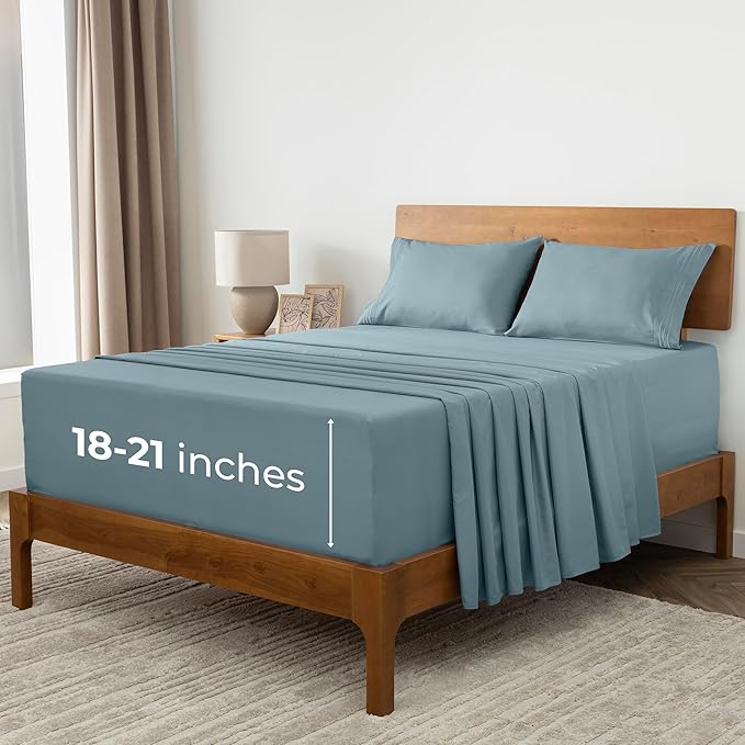Mellanni Extra Deep Full Sheets - 4 PC Iconic Collection Bedding - Hotel Luxury, Ultra Soft, Cooling Bed Sheets - Wrinkle, Fade, Stain Resistant (Full, Spa Blue)