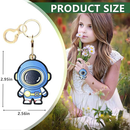 Leather Keychain Holder Case Compatible with AirTag,Cute Protective Cover with Keyring,Anti-Scratch Finder GPS Tracker Case for Wallet Keys,bag,pets,Backpack(Astronaut Blue)