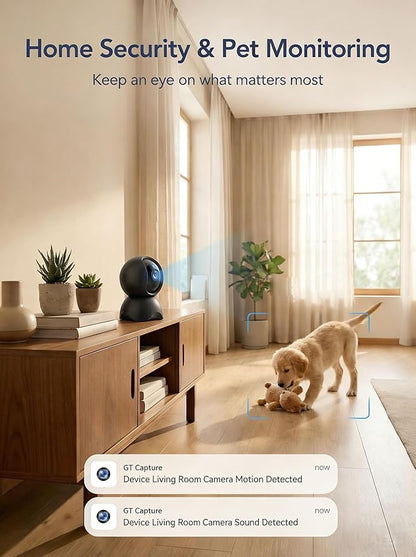 5G Indoor Security Camera, 2K Pet Camera with Phone App, 360° PTZ Cameras for Home Security Dual-Band WiFi6, 2-Way Audio, Cloud/SD Card Storage, Motion Detection, 2 Pack