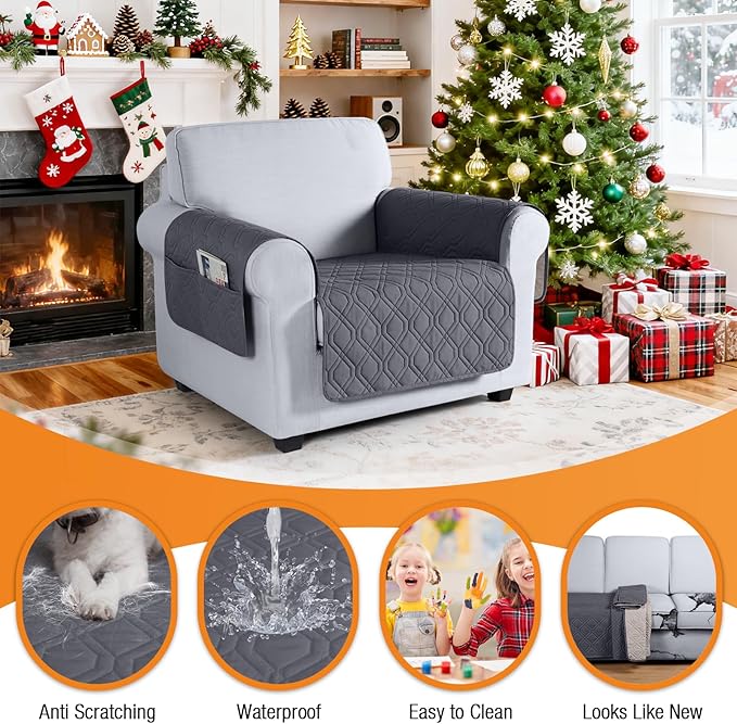 VANSOFY Couch Cover, Waterproof Sofa Covers Washable Slipcover Furniture Protector Couch Seat Covers Non-Slip Couch Cover for Dogs, Pets(Chair, Dark Gray)