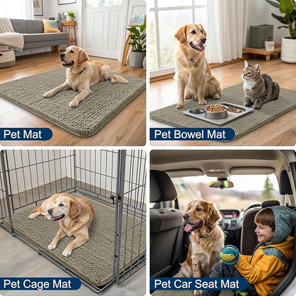 Smiry Dog Door Mat for Muddy Paws 36x24, Absorbs Moisture and Dirt Doormat, Non-Slip Washable Quick Dry Chenille Front Door Mat Indoor Entrance, Entryway Carpet for Inside Floor, Warm Taupe