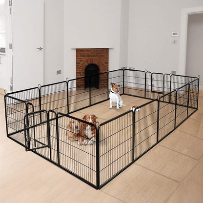 Giantex 40 inch Dog Fence with Door, 16/8 Panels Dog Playpen for Outside Large Dogs, Portable Pet Playpen Fencing Enclosures, Heavy Duty Metal Camping Fences for The Yard (16 Panels, 40 inch)