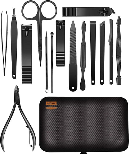 Utopia Care Nail Clippers Professional Nail Kit or Manicure Kit for Women and Men, Stocking Stuffers or Groomsmen Gifts 16Pcs Pedicure Set for Fingernail, Toenail Clippers with Travel Case