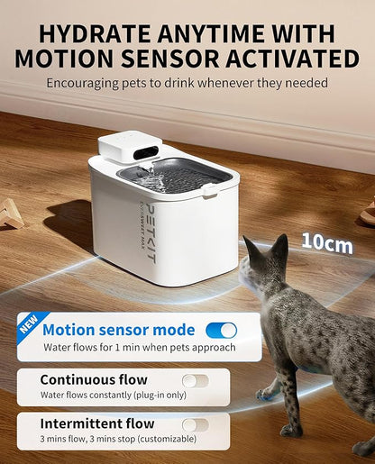 PETKIT EVERSWEET MAX Cordless Cat Water Fountain with Motion Sensor, 101 oz/3L Pet Fountain for Cats Dogs Inside, Automatic Cat Water Dispenser Battery Operated (White-Cordless, 3L)