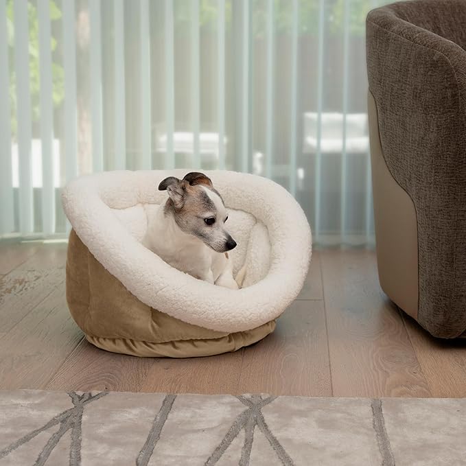 Sherry Kline Medium Cuddler Cup Pet Bed: Cozy Retreat with Deep Cushioning, Secure & Snug Space for Nap or Lounge, Easy in 'n' Out Access, Polyester Fiber, Round Shape (Taupe)