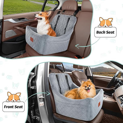 Lealchum Dog Car Seat for Medium Dogs Up to 40lbs,Fully Detachable and Washable,Easy to Install with Adjustable Straps,Anti-Slip Base Travel Car Bed for Pets,2 Side Pockets(Grey,Medium)