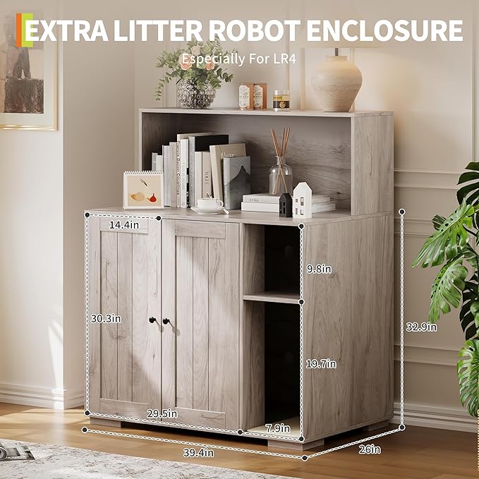 Extra Large Cat Litter Box Enclosure with Scratch Pad, Large Automatic Litter Box Furniture, Dog-Proof Litter Cabinet with Outlet, Space for Cat Stuffs