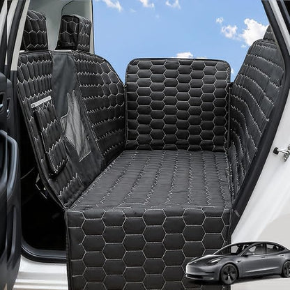 Meginc Dog Seat Covers for Tesla Model Y,Dog Hammock for Tesla with Side Flaps, 100% Waterproof Tesla Model Y Dog Accessories with Mesh Window & Headrest Protector Easy Clean up Pet Car Seat Cover