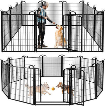 Kfvigoho Dog Playpen Outdoor 12 Piece Panels Heavy Duty Dog Fence 47" Height Anti-Rust with Doors Portable for RV Camping Yard, Total 27FT, 58 Sq.ft, Snowy Black