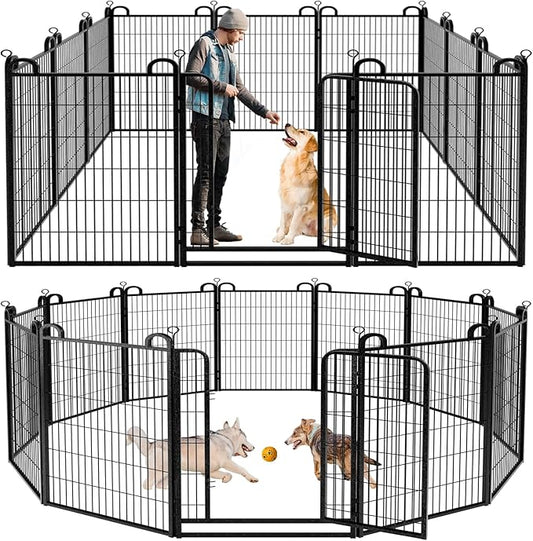 Kfvigoho Dog Playpen Outdoor 12 Piece Panels Heavy Duty Dog Fence 47" Height Anti-Rust with Doors Portable for RV Camping Yard, Total 27FT, 58 Sq.ft, Snowy Black