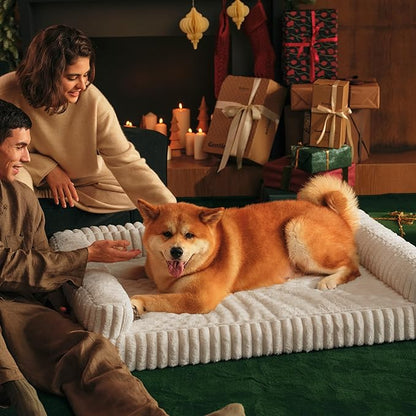 Bedsure ComfyFleece™ Orthopedic Dog Beds Large Sized Dog, Waterproof Memory Foam Pet Bed with Sides, Non-Slip Bottom and Egg-Crate Foam Large Pet Couch Sofa with Washable Corduroy Cover, Cream