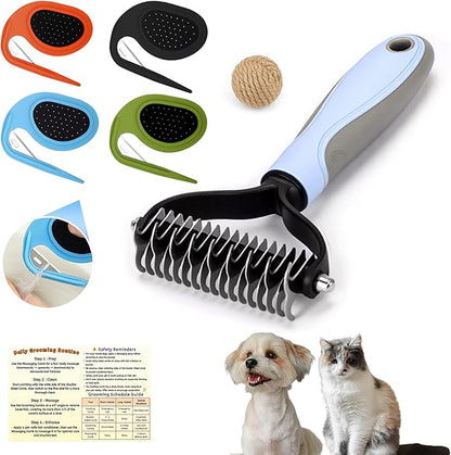 Cat & Dog Grooming Kit - Matted Fur Remover for Cats, Includes 4 Knotting Combs & 1 Pet Grooming Brush, Safe Cat Grooming Comb Set for Detangling