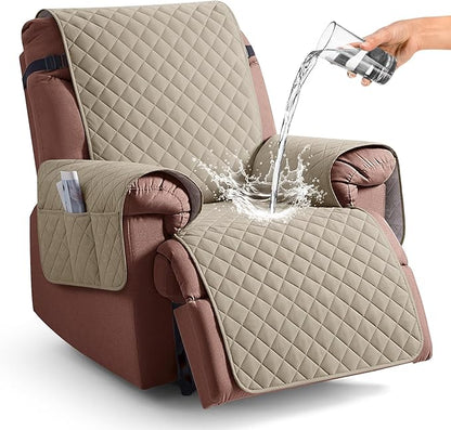 KinCam 100% Waterproof Recliner Chair Cover, Reclining Couch Covers for Pets, Dogs, Recliner Couch Slipcover Furniture Protector with Elastic Straps for Kids(28", Khaki)