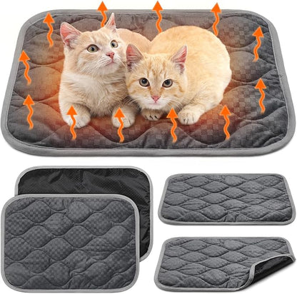 Tujoe 4 Pack Self Warming Cat Mat Self Heating Cat Pad Warm Thermal Pet Bed Washable Dog Crate Pad Body Heat Dog Bed Mat Blanket Non Slip Bottom for Outdoor Indoor Pets(Grey,20 x 28 Inch)