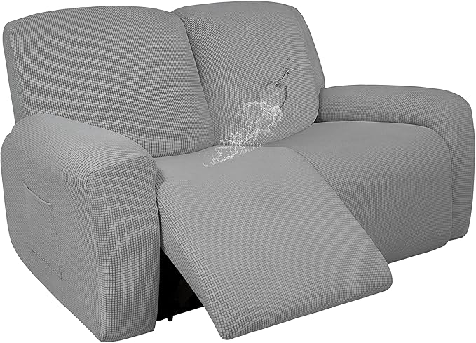 Easy-Going 100% Dual Waterproof Recliner Loveseat Cover, 6-Pieces Stretch Relining Sofa Cover with Pocket, Jacquard 2 Seat Sofa Slipcover Leakproof Washable (Loveseat, Light Gray)