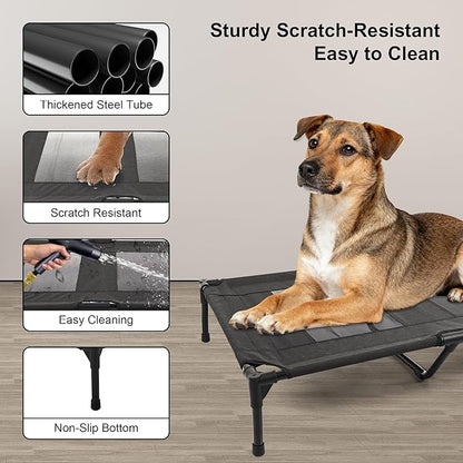 Raised Dog Bed Cooling Cot for Indoor Outdoor Use Portable Waterproof Mesh Pet Bed Washable for Large Medium Small Dogs, Black