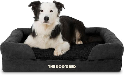 The Dog’s Bed Orthopedic Memory Foam Dog Bed with Bolsters for Large Dogs, Waterproof Washable Cover, Anti-Slip Base, Calming Surface – CertiPUR-Certified Foam, Plush Fabric, Black Plush, Large