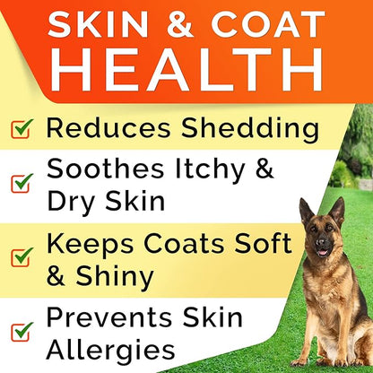 STRELLALAB Omega 3 for Dogs - (360Ct) Fish Oil Treats - Allergy & Itch Relief Skin & Coat Supplement - Dry Itchy Skin, Anti Shedding & Hot Spots Treatment - Pet Salmon Oil Chews - Chicken Flavor