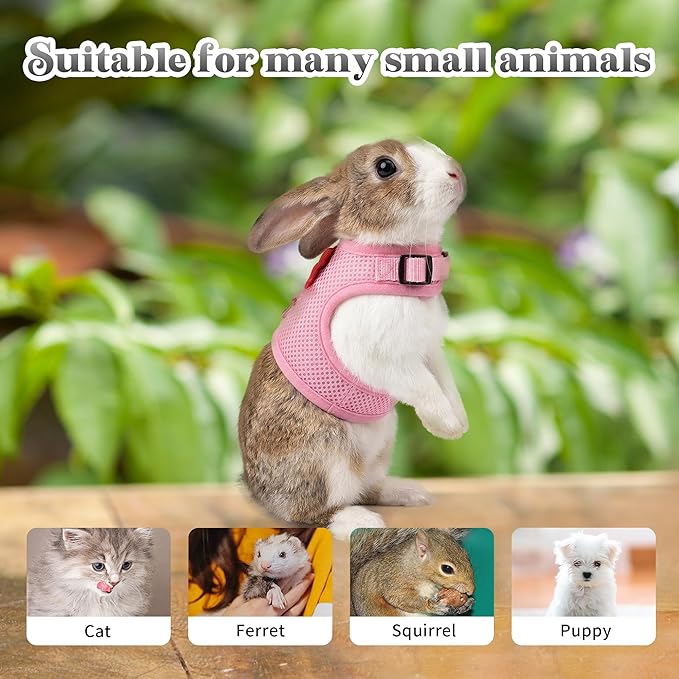 AIITLE Rabbit Harness and Leash Set with Cute Bow, Soft Breathable Mesh Vest Harness for Rabbits Kitten Ferret Puppy Small Pets Walking Supplies Pink L
