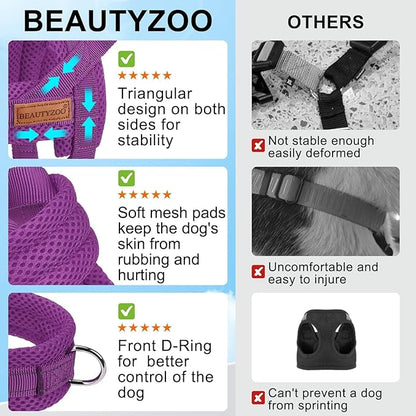 BEAUTYZOO Dog Harness for Small Dogs, No Pull Dog Harness and Leash Set, Soft Escape Proof Puppy Vest Harness with Handle, Reflective Lightweight Step in Harness for Girl Boy Dogs, Purple S