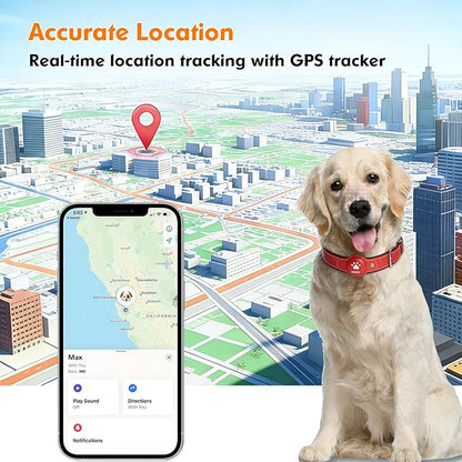 GPS Tracker for Dogs, 2 in 1 Pet Tracking Smart Collar (Only iOS), No Monthly Fee GPS Tracker Dog Collar, Real-time Location Comfortable PU Tracker Tag for Small, Medium Large Dogs(Locator Included)