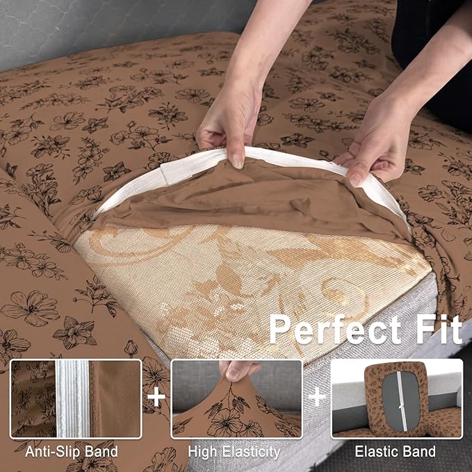 ANARACHON Leather Look Couch Cushion Covers Sofa Seat Slipcovers Sets Couches Furniture Protector for Sectional Armchair Loveseat Pets Kids Stretch Spandex Fabric (3 Cushion Sofa, Brown 01Flower)