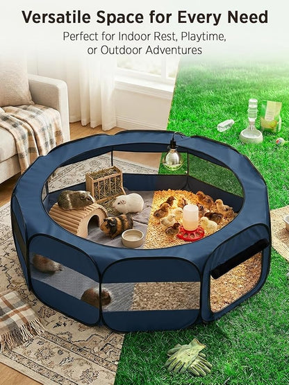UWE Extra Large Small Animal Playpen, XL Portable Pet Playpen for Rabbit, Kitten, Guinea Pig, Hamster, Puppy – Waterproof Foldable Mesh Tent with Zipper Cover, Indoor Outdoor Use, Blue