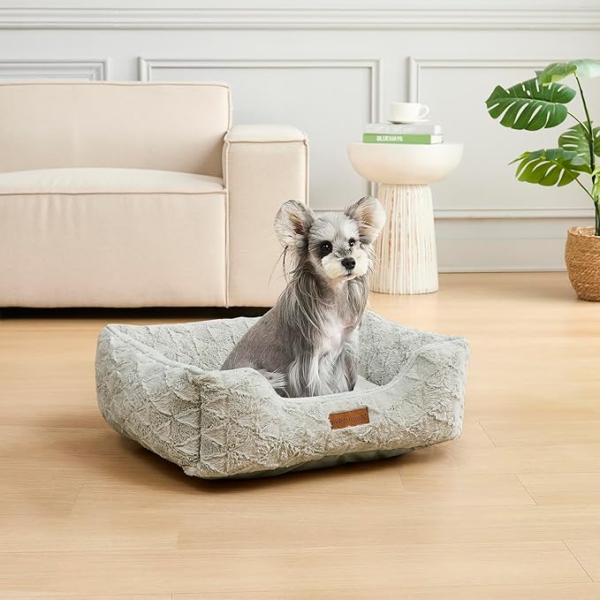 Modern Threads Ultra Soft Plush Pet Bed for Medium Dogs with Elegant Texture and Stylish Design, Removable Washable Cover, Grey, (28" L x 21" W x 9" Th)