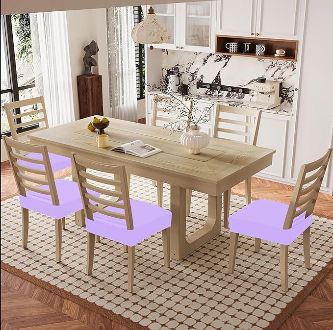Smiry Waterproof Seat Covers for Dining Room Chairs Set of 6, Stretch Jacquard Removable Washable Chair Seat Slipcovers Protector, No Rear Covers, Lavender