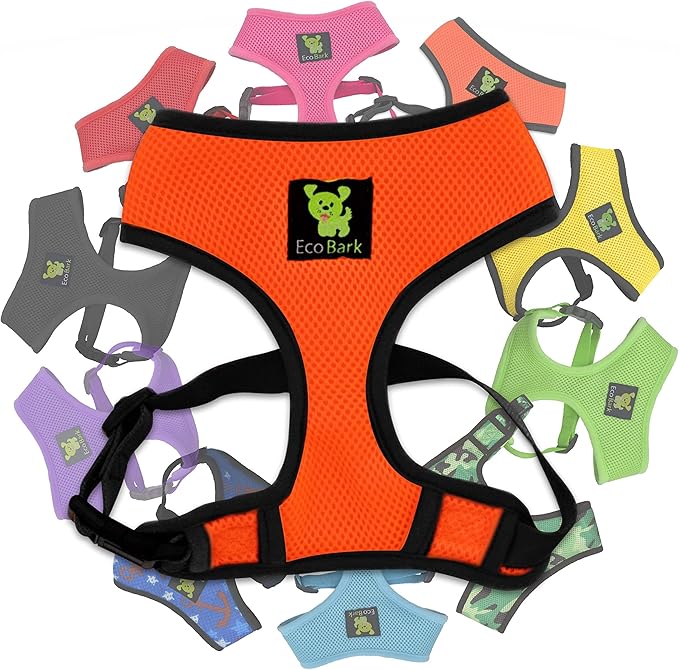 EcoBark Dog Harness - Luxurious Soft Mesh - Eco-Friendly Over The Head Vest Harness - No Pull & No Choke Design - Padded Breathable Body Halter - Large Puppies & Medium Breeds (XL, Orange)