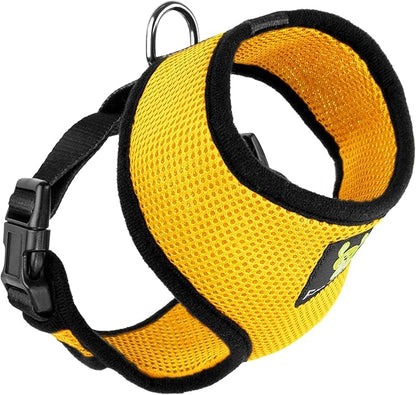 EcoBark Yellow Dog Harness - Eco-Friendly Max Comfort Harnesses - Luxurious Soft Mesh Halter - Over the Head Harness Vest- No Pull and No Choke