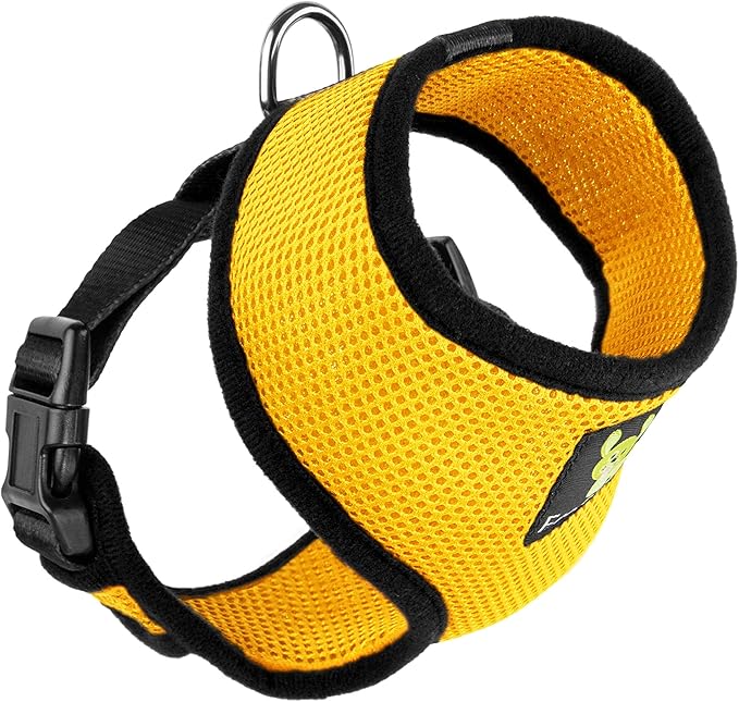 EcoBark Dog Harness - Eco-Friendly Max Comfort Harnesses - Luxurious Soft Mesh Halter - Over The Head Harness Vest- No Pull and No Choke for Puppy, Small Breeds & Medium Dogs (Large, Yellow)