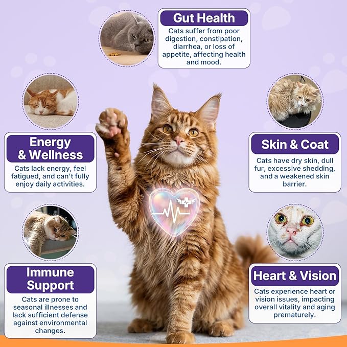 Taurine for Cats Vitamins Treats, 18 in 1 Cat Multivitamins Treats 500 Crunchy & Krill Chews Cat Vitamins with Taurine Supplements for Heart Vision Immune Digestion Skin & Coat Support for All Ages