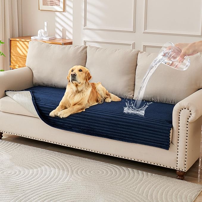 HAOMAIJIA Waterproof Couch Cover for Dogs Washable,Faux Fur Pet Couch Covers for Sofa,Soft Dog Bed Cover Non-Slip Couch Covers for 3 Cushion Couch Sofa Pet Friendly (Navy Blue, 35" x 95" 1 Pack)