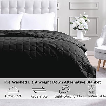 Casa Platino Black Pre-Washed Quilted King Blanket - Lightweight Duvet Insert - All Season Premium Microfiber Down Alternative