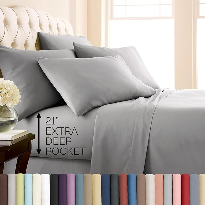 Southshore Fine Living, Inc. 6-Piece Full Sheet Set, 21-Inch Deep Pocket Full Bed Sheets Set, Deep Pocket Fitted Sheet, Premium Bedding, Queen Pillow Cases, Grey Pillow Cases, Steel Grey Bedding
