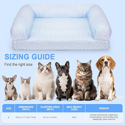 Cat Bed, Cat Beds for Indoor Cats, Summer Cooling Pet Sofa Bed, Washable Medium Pet Bed for Puppy and Small to Large Kitten with Anti-Slip Bottom, Fits Up to 65lbs Pets