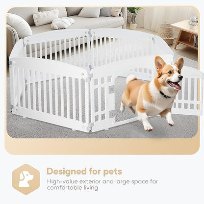 Simple Deluxe 24" 6-Panel Dog Playpen, Durable Pet Playpen with Secure Locking Door for Puppies & Small/Medium Dogs, Portable & Foldable Pet Fence, White