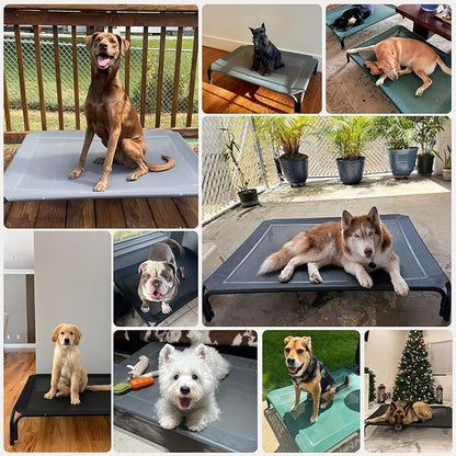 Elevated Dog Bed Raised Outdoor Dog Cot for Medium Dogs, Installation Requires No Tools, Frame with Washable Cooling Breathable Mesh Anti-Slip Feet, Indoor Pet Bed, Black, 35.4 Inches