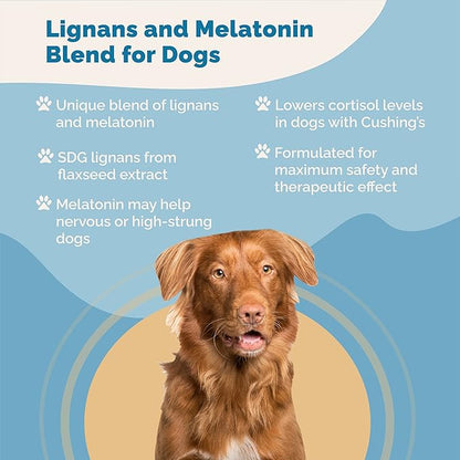 PranaPets Lignans & Melatonin Blend Naturally Aids in Relieving Symptoms of Cushing's Disease in Dogs | Helps Promote Healthy Adrenal Balance & Overall Well-Being | 1 MG Melatonin, 10 MG Lignans