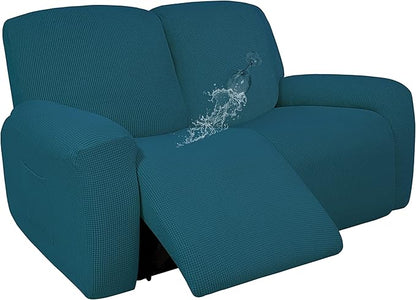 Easy-Going 100% Dual Waterproof Recliner Loveseat Cover, 6-Pieces Stretch Relining Sofa Cover with Pocket, Jacquard 2 Seat Sofa Slipcover Leakproof Washable (Loveseat, Peacock Blue)