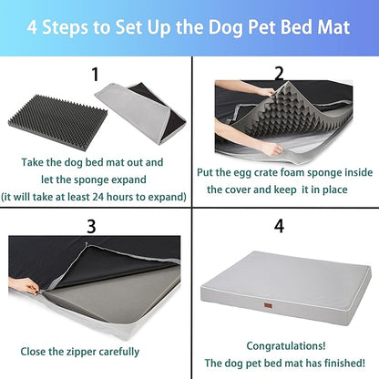 Dog Bed Mats for Medium Dogs - Orthopedic Dog Pet Bed Thick Egg Foam Crate, Removable Washable Cover, Non-Slip Bottom Durable Dog Crate Bed Mat (Light Grey, M(30''x20''x3''))