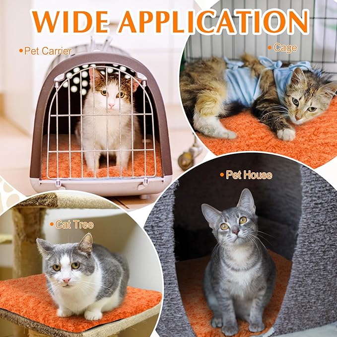 Drydiet 4 Pack Self Warming Cat Pads Self Heating Cat Mat Washable Homeless Dogs Thermal Pads Kennel Pad Reflects Body Heat Warm Crate Bed Mat for Indoor Outdoor Pet(Orange,16 x 20 Inch)