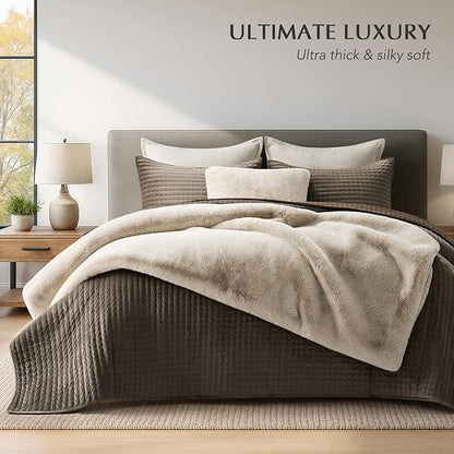EVERGRACEHOME Luxury Soft Faux Chinchilla Fur Throw Blanket for Couch, Warm Thick Heavy Winter Throw Blanket 1220GSM for Bed, Fluffy Cozy Mink Blanket with Reversible Velvet, Birch Mink, 50"x60"