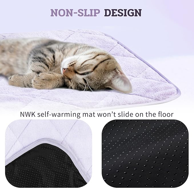 NWK Fluffy Self Warming Cat Mat, Cat Blanket, Thermal Dog Mat, Washable, Non-Slip Bottom for Sofa & Crate & Kennel & Car Seat (Purple, X-Large (45'' X 28'' X 0.4''))